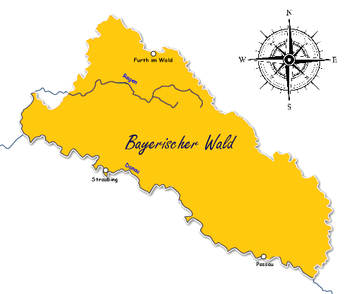 Karte des Bayerischen Waldes mit dem Nationalpark